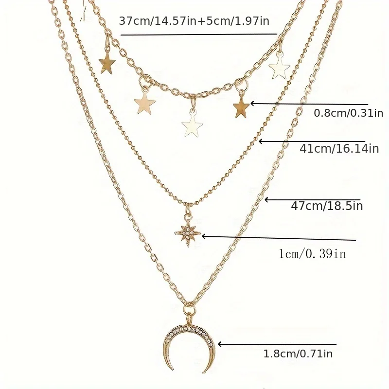 Glamour Necklace 2025 Fashion New Simple Temperament Eight Mans Star Crescent Pentagram Ms. Three-layer Necklace Gift