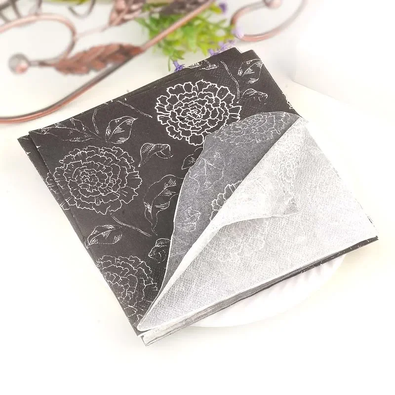 20pcs/Pac 2-Ply 33cm Colourful Napkins Printed Placemat Paper Mouth Cloth Wedding Cup Flower Paper Hotel Banquet Paper Gold
