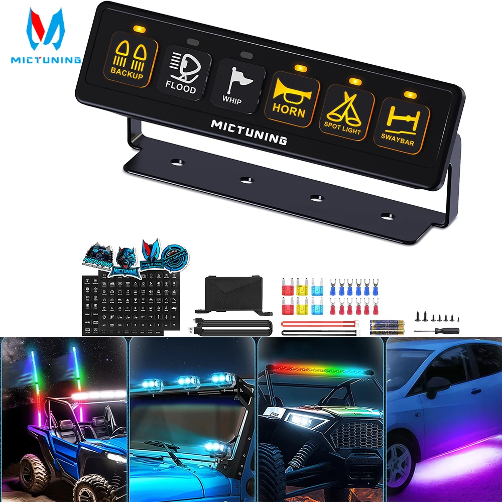 

MICTUNING 6 Gang Wireless Switch Panel, Auxiliary Car Swtich Panel with Toggle/Momentary/Flash/Strobeor Truck Offroad SUV Boat