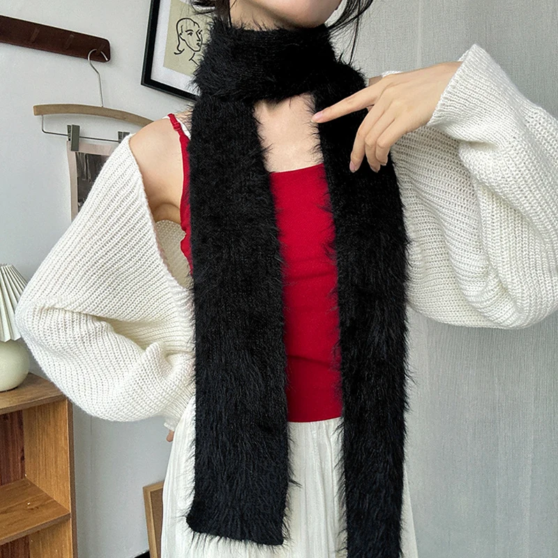 Korean Winter Girls Thin Scarf Fashionable Plush Long Scarf Women\'s Imitation Mink Fur Soft Warm Y2K Girl Scarf