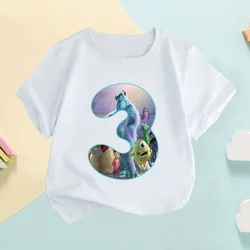 Monsters Inc University Number Bow Print Kids T shirt Girls Clothes 1 2 3 4 5 6 7 8 9 Years Birthday Baby Boys T-Shirts,HKP2758