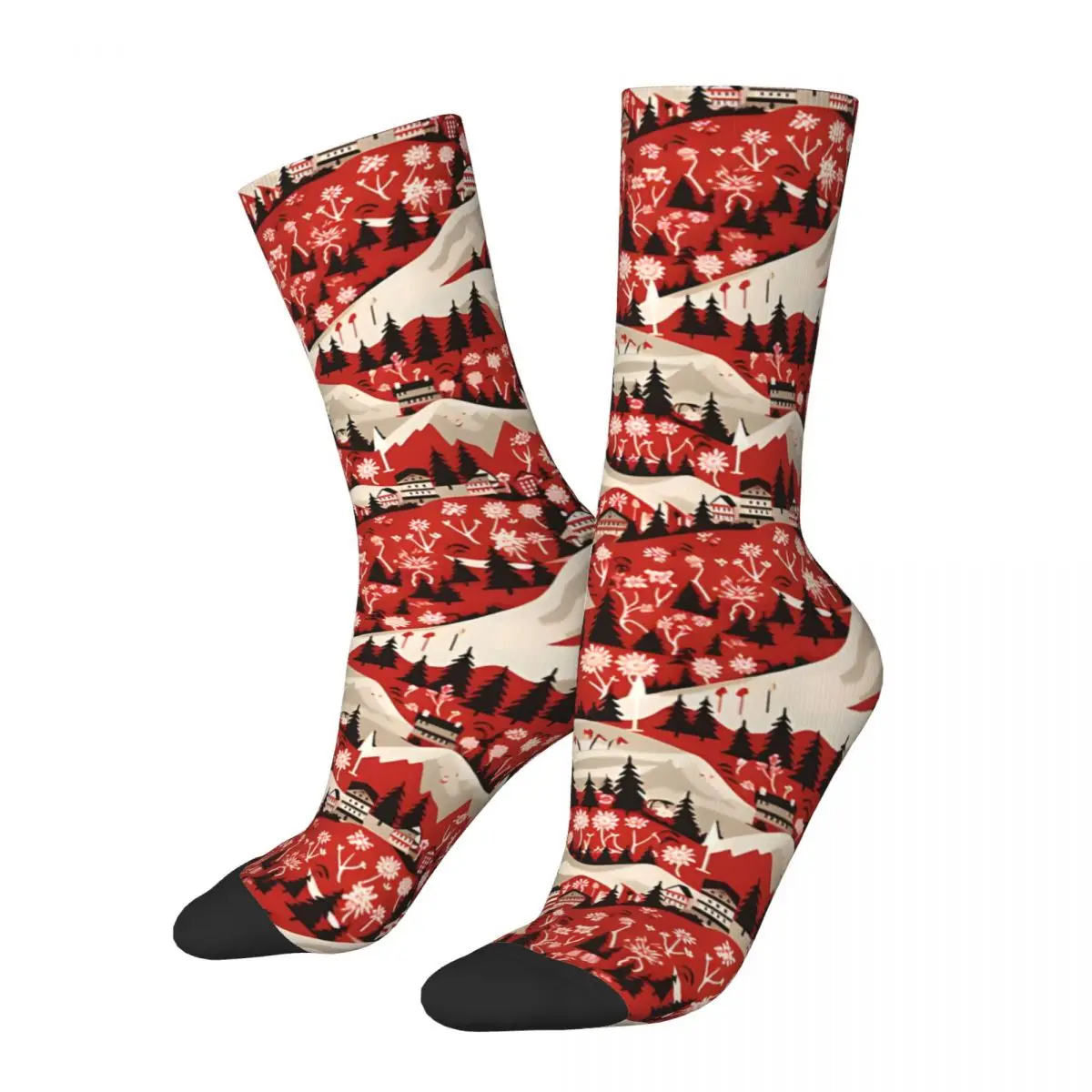 Crazy compression Scenic Switzerland Sock for Men Vintage Seamless Pattern Crew Sock Casual