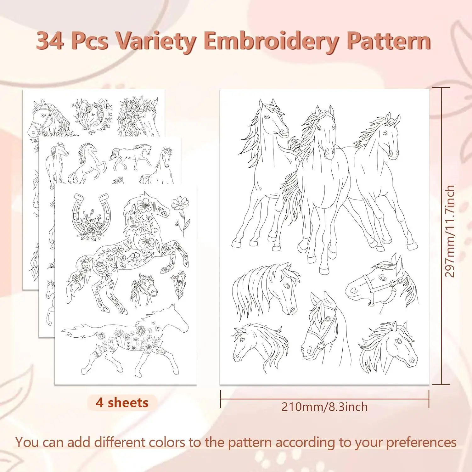 4-Sheet Horse Embroidery Stabilizer - Water-Soluble Self-Adhesive Paper for DIY Hand Sewing Crafts