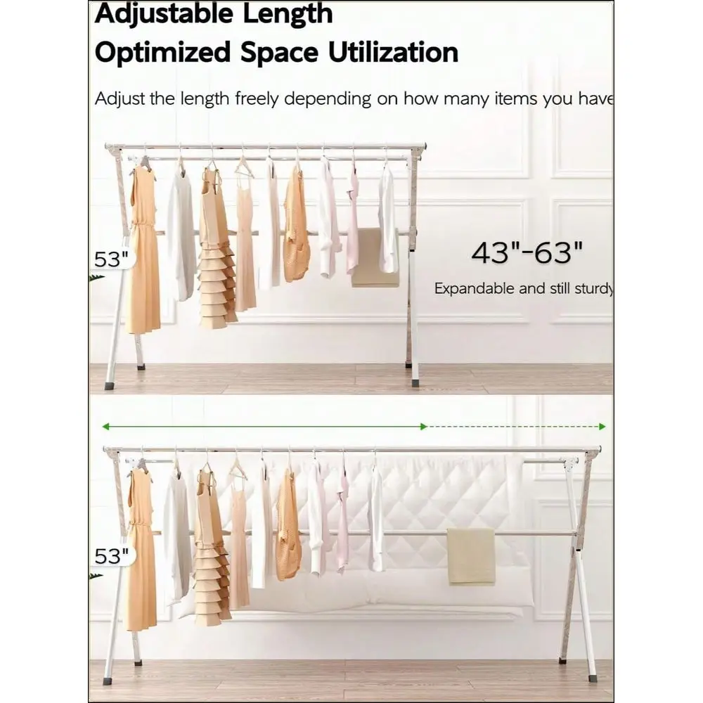 Outdoor Clothes Drying Rack Steel Black 63 Inches Folding Heavy Duty With 20 Hooks 12 Clips