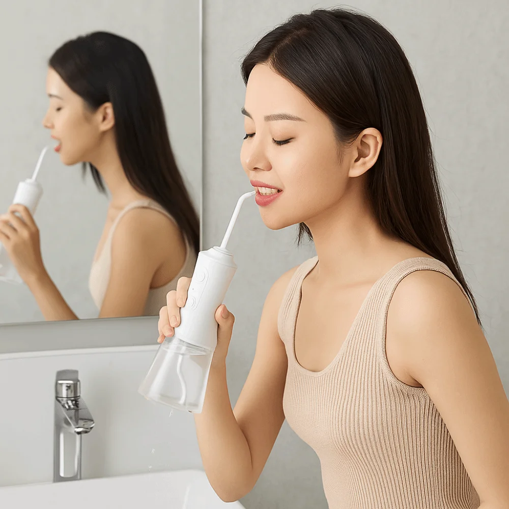 

Portable Electric Oral Irrigator Cordless Smart Dental Cleaner Rechargeable with 4 Nozzles Electric Tooth Flusher Dental Care