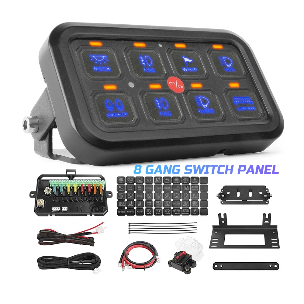 8 Gang RGB Dimmable Switch Control Panel For Trucks, Boats, Cars, RVs, Built In Solid State Relays Switch Panel With Backlight