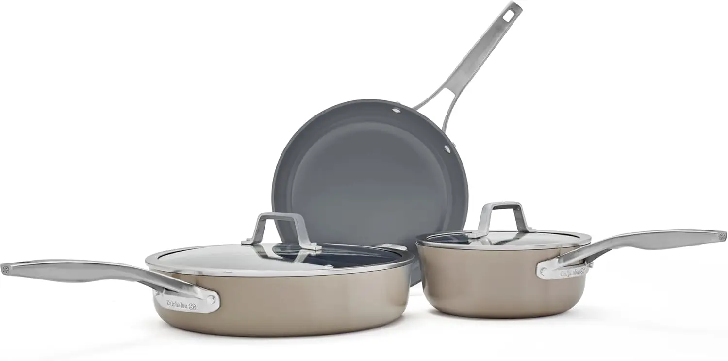 ® Premier Ceramic Nonstick 5-Piece Cookware Set, Mushroom Grey