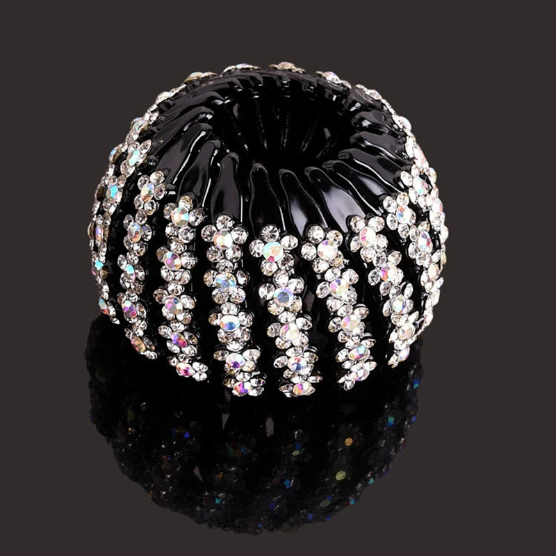 Fashion Bun Crystal Flowers Hair Claw Rhinestone Bun Maker Curler Hair Clip Bird Nest Expanding Hairpin Women Hair Accessories