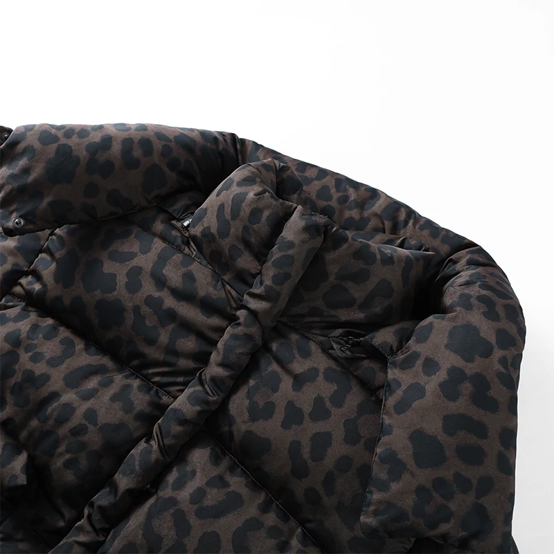 Women's Leopard Print Hooded Cotton Padded Jackets Stand Collar Zipper Short Puffy Coats 2026 Winter Lady Street Warm Outerwear