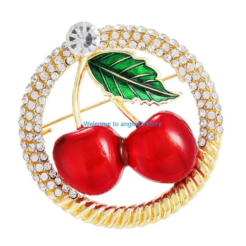 X4YC-broche con diamantes imitación cereza brillante para mujer, Pin resistente a corrosión, con distintivo para