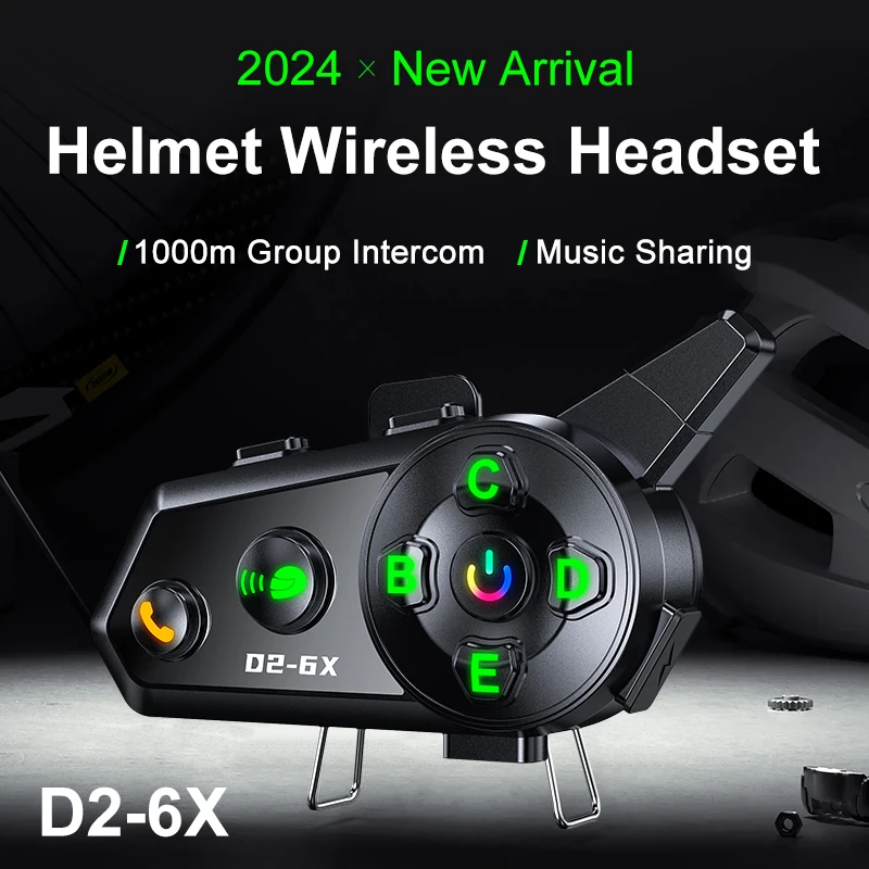 ​​Motorcycle Helmet Bluetooth Headset AI Voice Control 6 Rider 1000m Long Range Intercom Mesh Group Waterproof Extended Battery