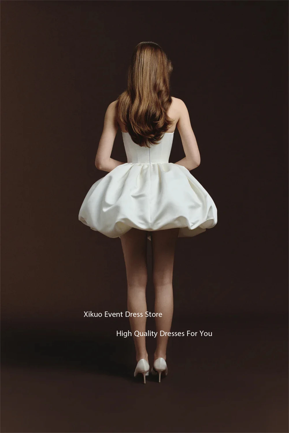 Xikuo uma linha vestido de casamento sem alças puff elegante civil moderno vestidos de noiva cetim princesa mini vestidos de baile personalizado