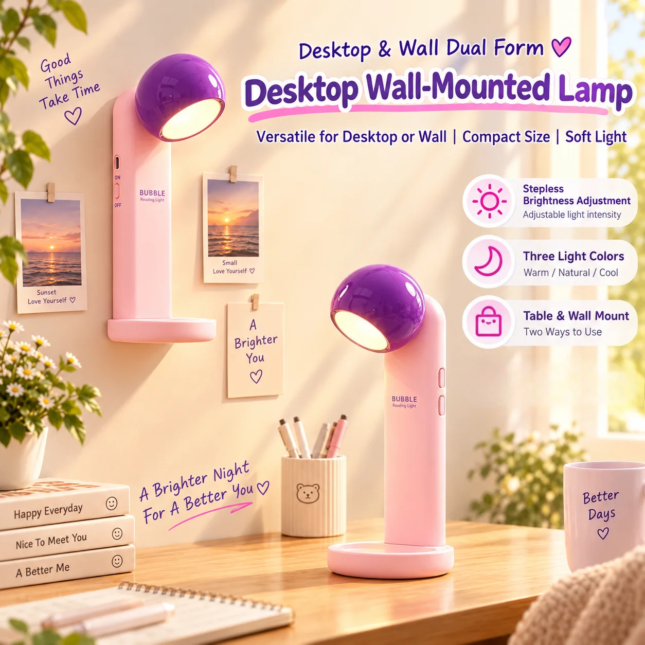 Desktop Sunset Projector Night Lamp Creative USB Rechargeable Reading Lamp Led Night Light for Coffee Bar Home Decor Bedroom