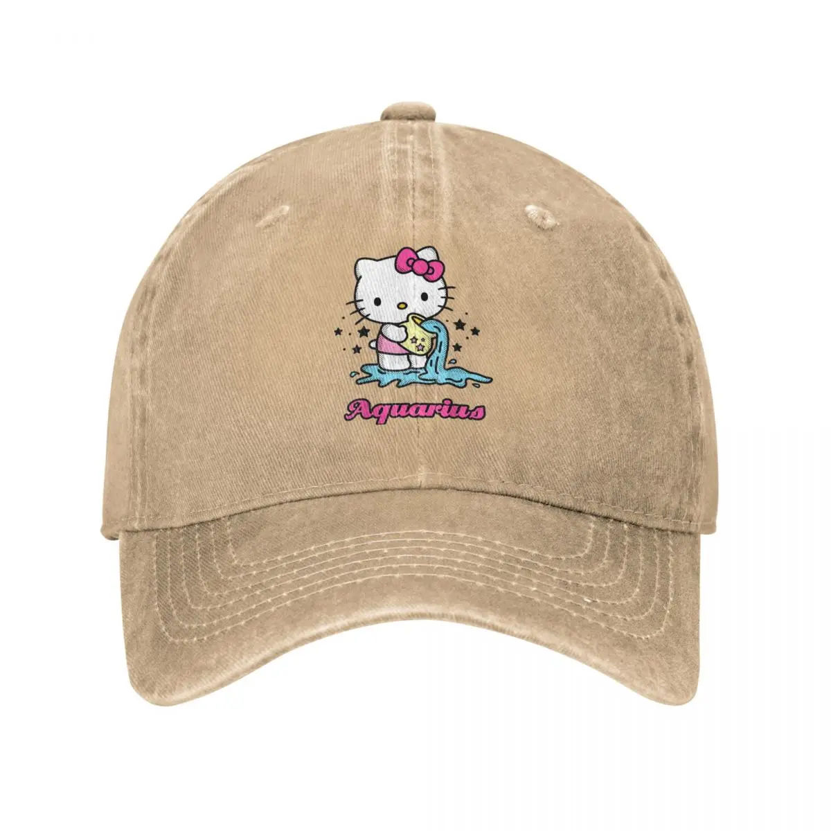 Official Hello Kitty Zodiac Aquarius Baseball Cap Vintage Distressed Denim Sun Cap Unisex Style Outdoor All Seasons Travel Hat