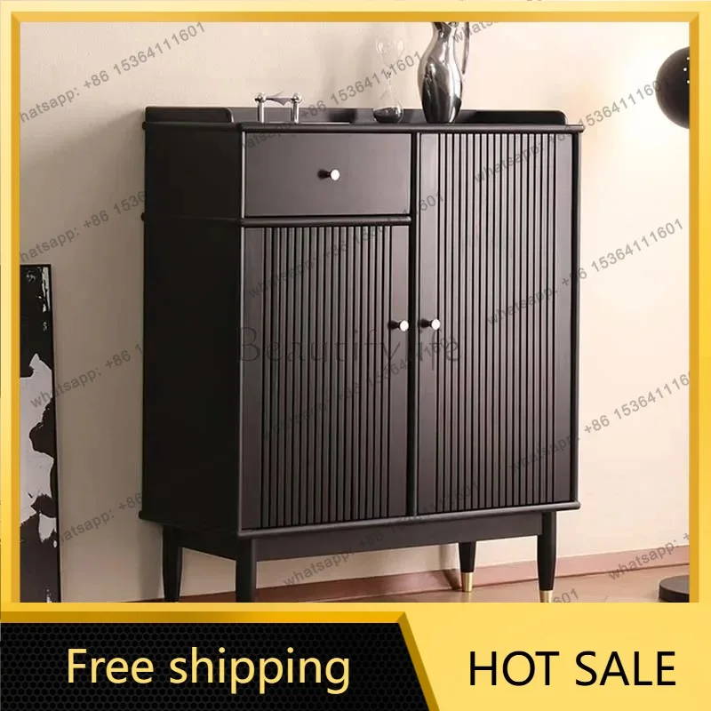 Vintage Black Shoe Cabinet Design Strong Vertical Space Saving Storage Safe Shoe Rack Wooden Luxury