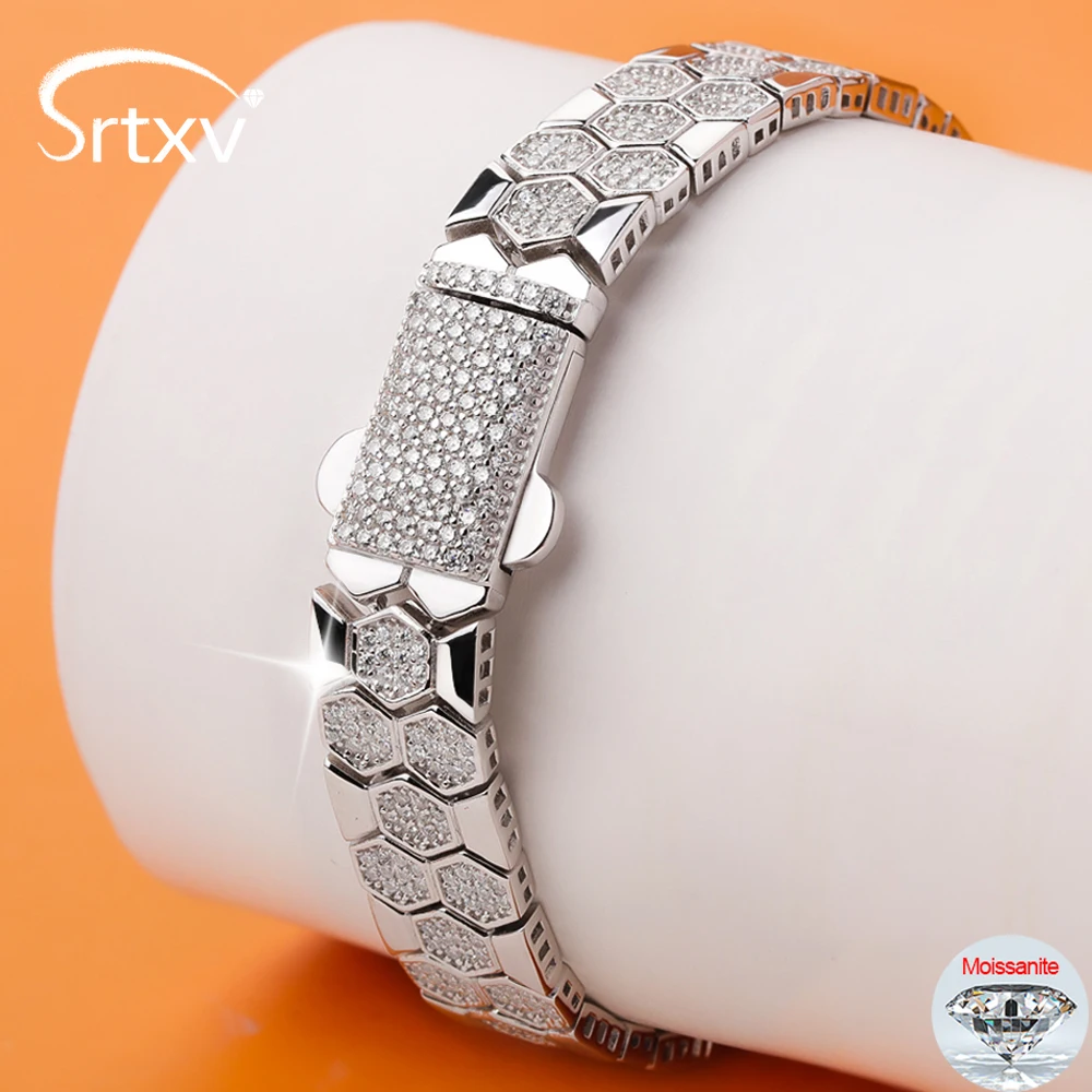 

Полный муассанитовый браслет в стиле хип-хоп для женщин и мужчин, стерлинговое серебро S925, белое золото 18 карат, цепочка на руку, подарки для свадебной вечеринки, ювелирные изделия