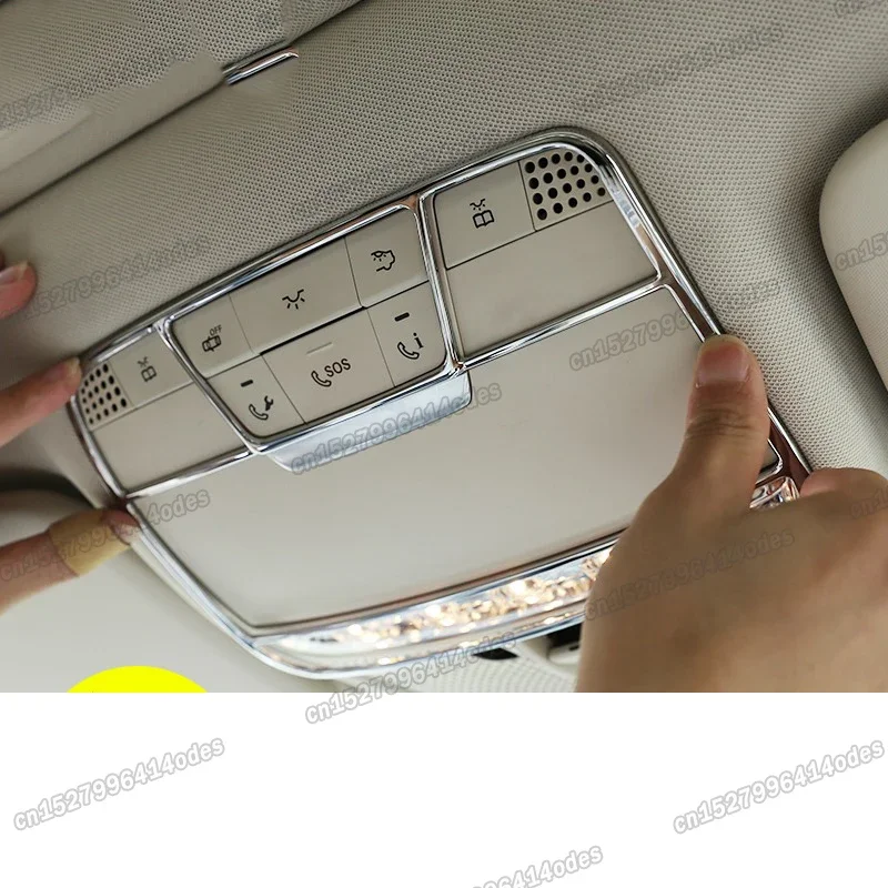 shiny silver car roof reading light frame trims for mercedes benz c e glc class 200 300 350 w205 w213 w253 x253 2016-2022 2021