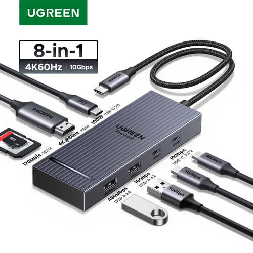 Imagen 1 del producto UGREEN USB HUB 8 en 1 tipo C a 4K60Hz HDMI USB-A y C 3,2 Gen 2 10Gbps PD100W SD/TF para MacBook Pro/Air iPad Pro XPS Thinkpad Dock