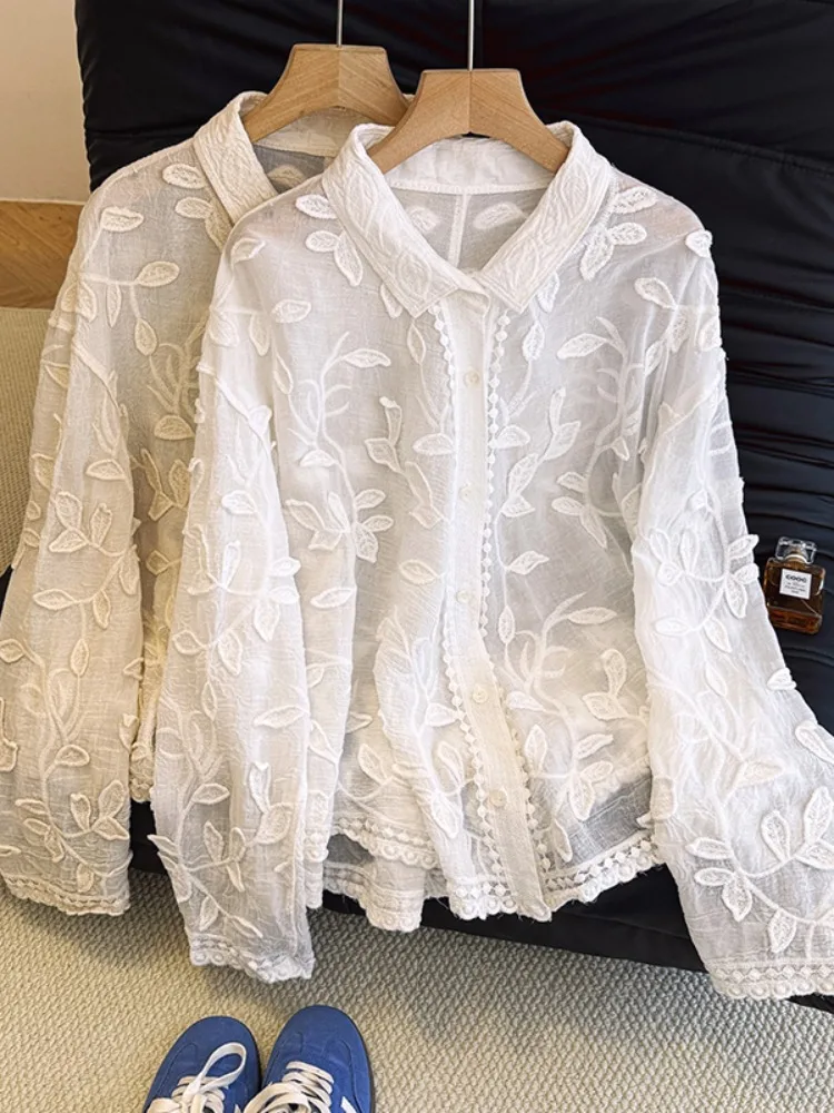 

Романтический свободный женский кардиган Long Sve с вышивкой, винтажный топ из полиэфирного волокна, повседневная одежда для молодых девушек