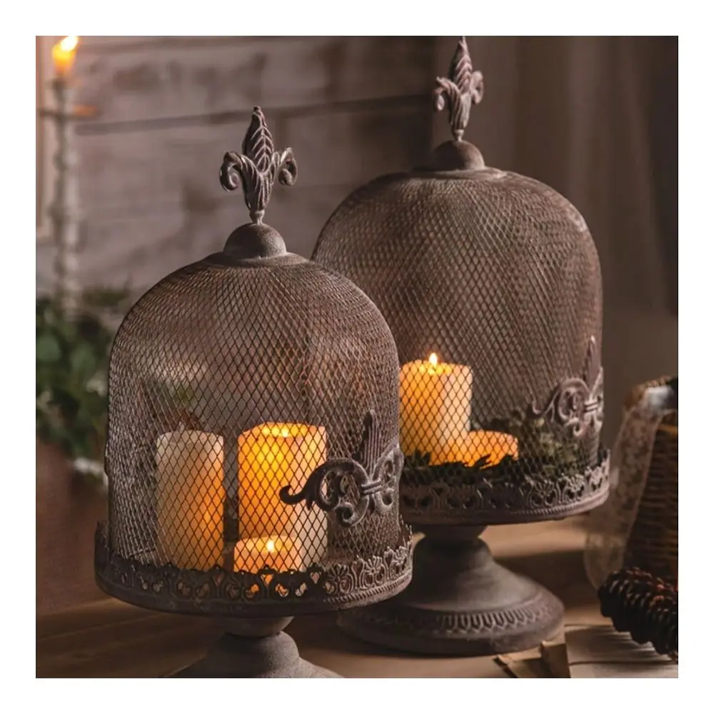 Shabby Vintage Mesh Candle Holder, Metal Lantern With Elevated Stand, Bird Cage Decor, Decorative Candle Holder Metal Candlesti