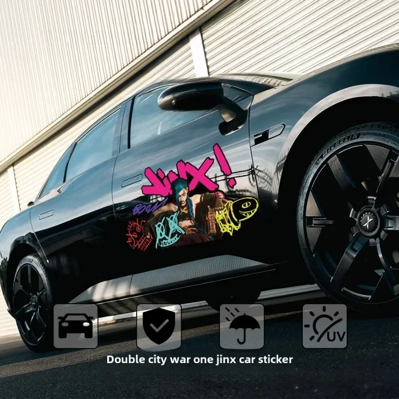 Adesivo Refletivo de Graffiti Arcane Jinx para Carro, Decalque para Vidro de Motocicleta Elétrica, Acessório de Decoração para Veículos de Anime e Jog