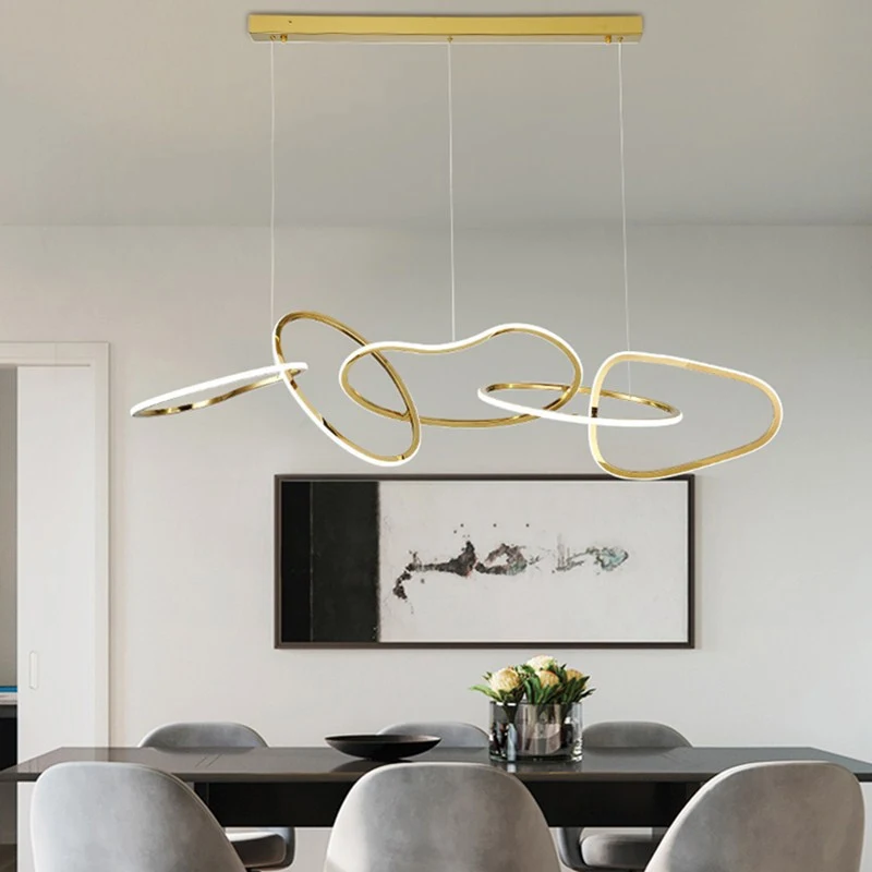 Gold Led Chandelier Modern Kitchen Island Creative Design Ring Lighting Fixture Home Decoration Luxury Dining Room Hanging Lamp