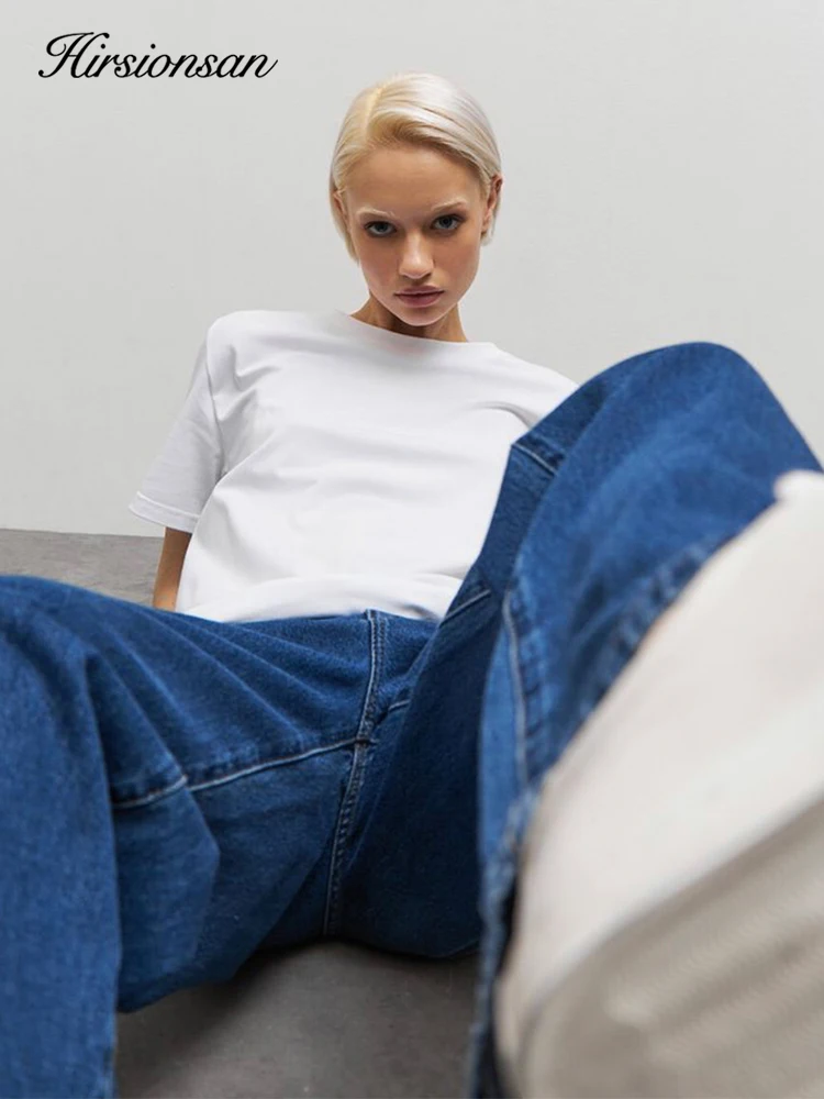 Hirsionsan-トレンディな女性用コットンTシャツ,ラウンドネックの柔らかく半袖Tシャツ,シンプルな女性用トップス100%