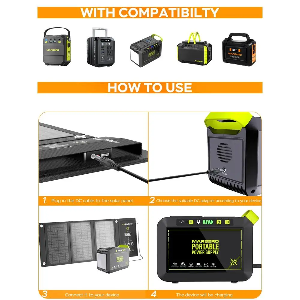 Portable Solar Panel Charger Generator Foldable 21W Camping RV USB DC Ports IPX4 Waterproof Oxford Cloth Kit