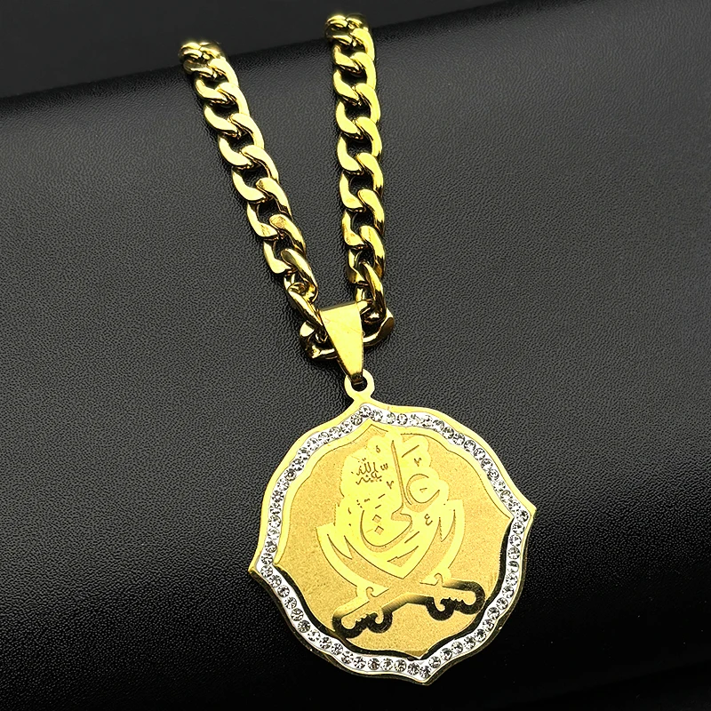 الإمام علي السيف مسلم القرآن الإسلام سكين قلادة قلادة للرجال النساء الفولاذ المقاوم للصدأ العربية ذو الفقار سلسلة القلائد مجوهرات