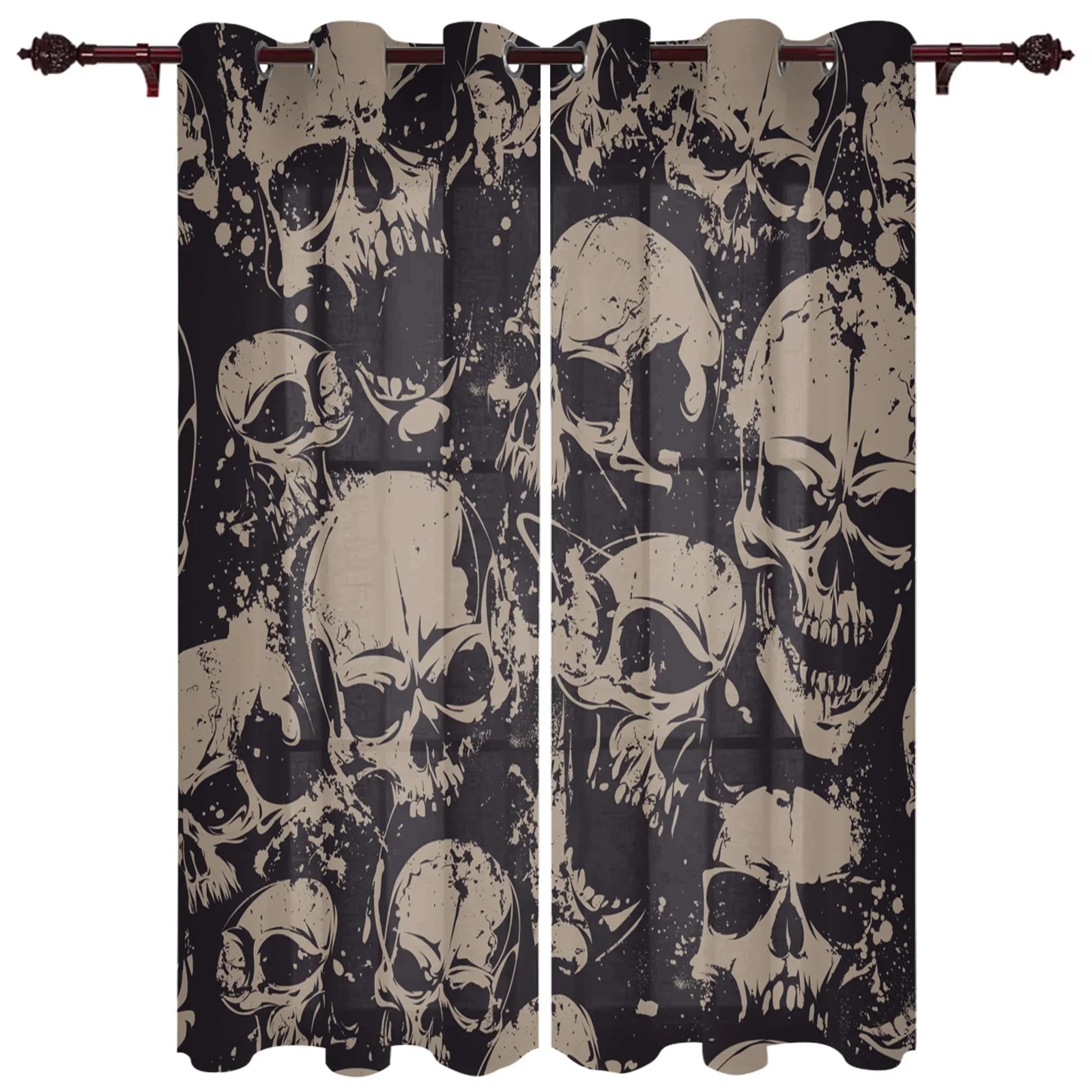 Skull Pattern Human Evil Style Curtains for Kid Bedroom Home Decor Kitchen Balcony Drapes Print Living Room Window Curtain