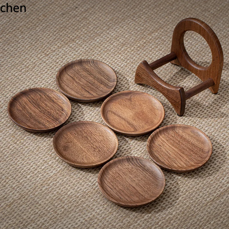 CZ Walnut Wood Creative Tea Coasters Household Tea Cup Coffee Insulation Mat Set Wooden Coasters