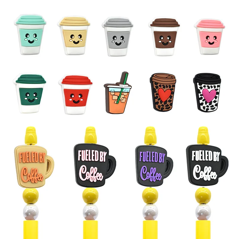 5/10Pcs Silicone Beads Cute Coffee Cup Focal Beads Jewellery Making DIY Keychain Beaded Pen Bracelets Jewelry Accessories Gifts