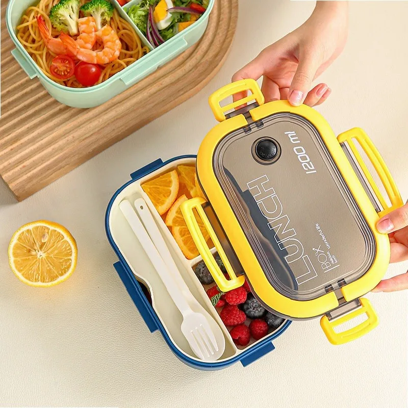 Bento Box for Adults Kids, 2-Layer Leakproof Lunch Box with Dividers, Microwave Safe, Portable Meal Prep Container for
