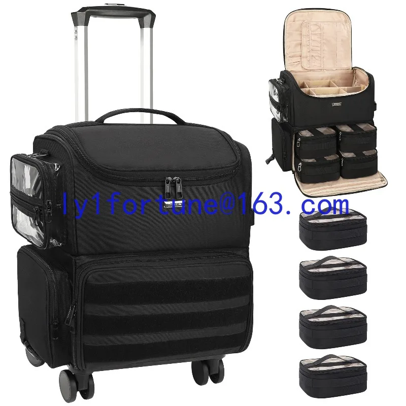 360-degree wheel rolling vanity case for hair stylist/hairdresser to travel with tie rods