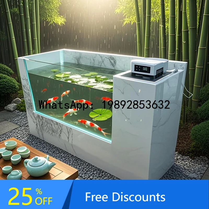 XL Garden Rock Plate Floor Fish Pond Thickened Glass Landscape Fish Tank Outdoor Ecological Large Tank