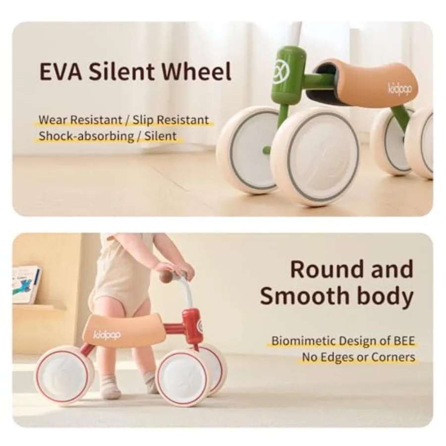 Big BEE Baby Balance Bike for 1 Year Old Toddler Ride On Toys First Birthday Gift Toddler First Bike in Green with Lightweight