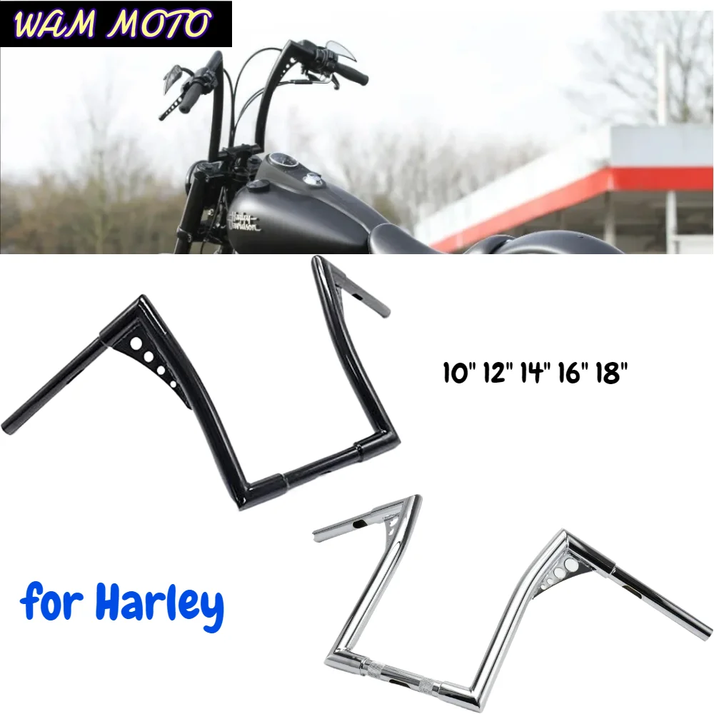 Motorcycle Rise Handlebars 25mm 10" 12" 14" 16" 18" for Harley Sportster Dyna Softail Electra Glide Touring