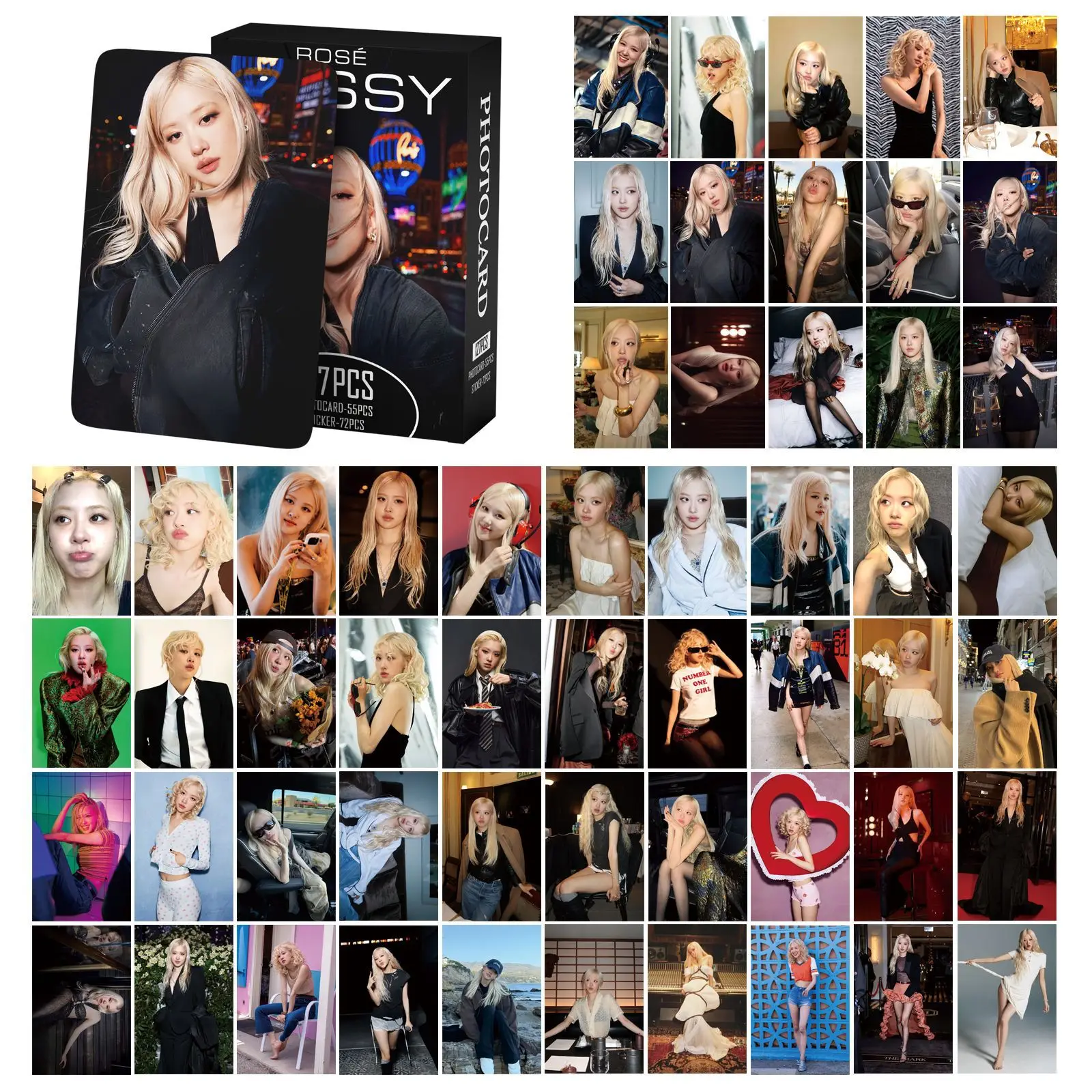 55+72Pcs/Set Kpop New Album Messy Card Stickers ROSE Postcard Photo Print Cards Picture For Fans Collectible Cards
