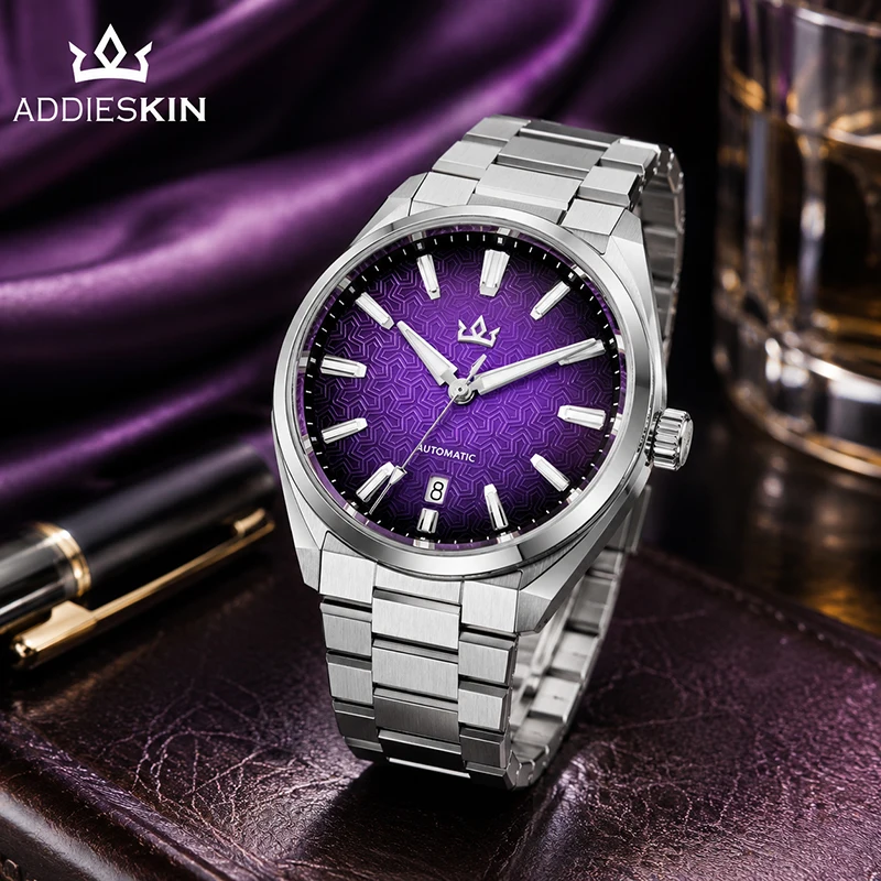 ADDIESKIN K014 Purple Shell Dial ST2130 Automatic Mechanical Watch Men Sapphire BGW9 Luminous 200m Waterproof Stainless Steel