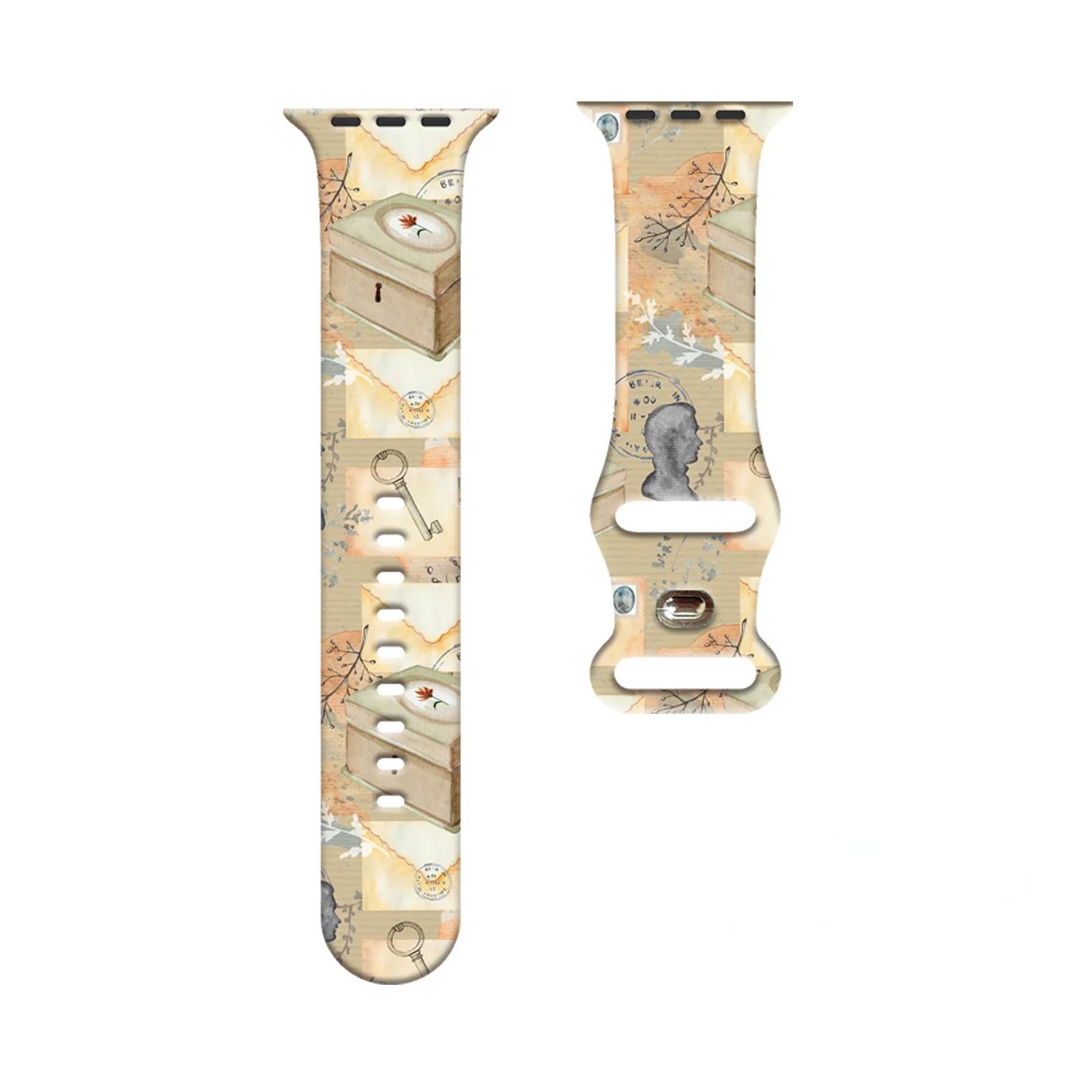 

Retro Stationery Print Strap for Apple Watch 10 9 8 Silicone Band Replaceable Bracelet for iWatch 46mm 44mm 42mm 41mm Watchband
