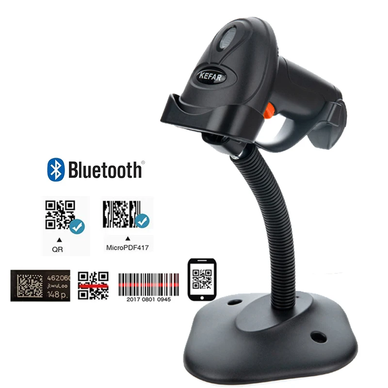 KEFAR 1D/2D Wireless Wired Barcode Scanner Bluetooth QR Codes Reader PDF417 Handheld Barcode Reader Support Phone Logistic Store