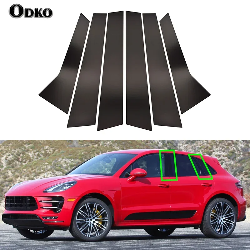 6 pcs/set Car Pillar Posts Window Door Moulding Trims Cover Glossy Piano Black for Porsche Macan 2014-2022 Auto Exterior