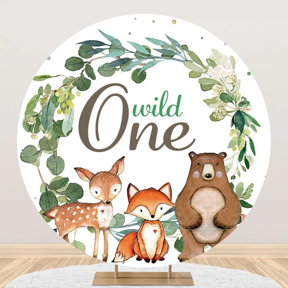 Safari Wild One Round Backdrop for Cover Jungle Animals Baby Shower Birthday 1st Party Circle Photography Background Decor Props
