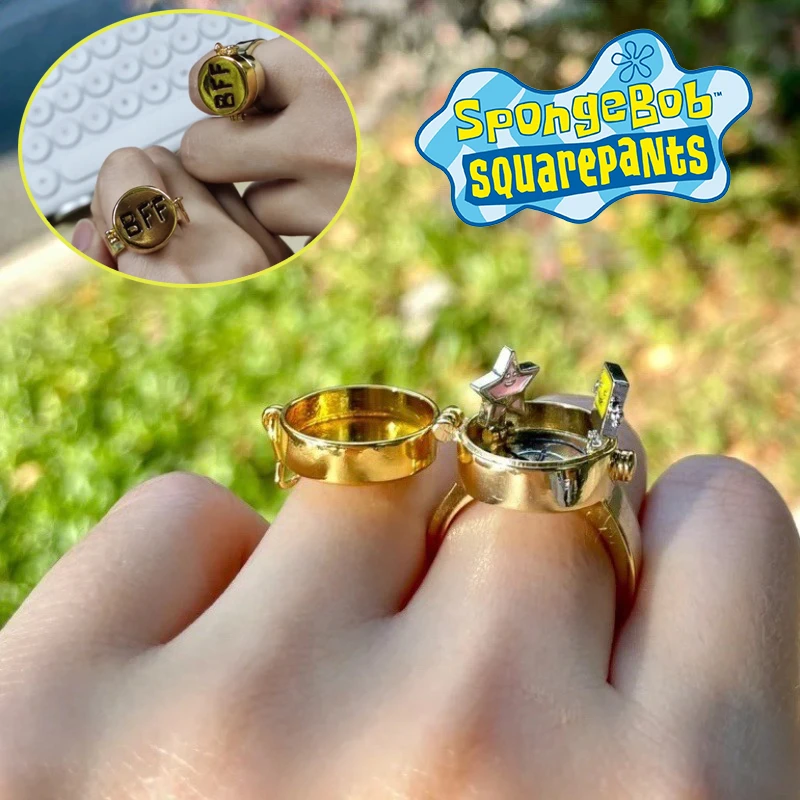 SpongeBob Open Finger Ring Patrick Good Friend Openable Metal Cartoon Jewelry Girl Fashion Wedding Birthday Gift Open Adjustable