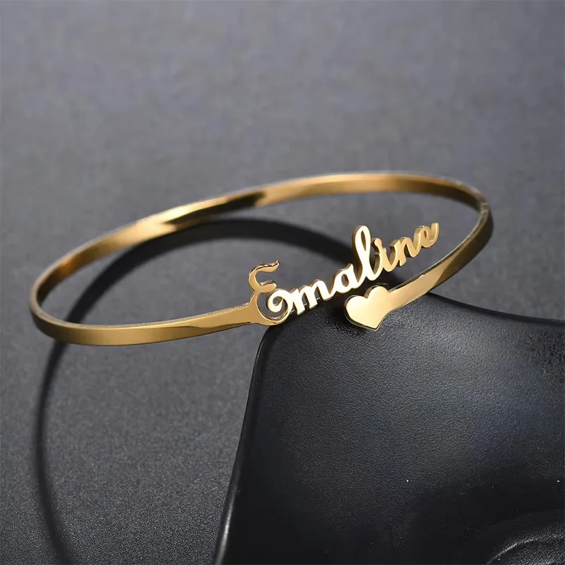 Nextvance Personalized Custom Name Bracelet For Women Stainless Steel Nameplate 3MM Cuff Open Bracelet Jewelry Christmas Gifts