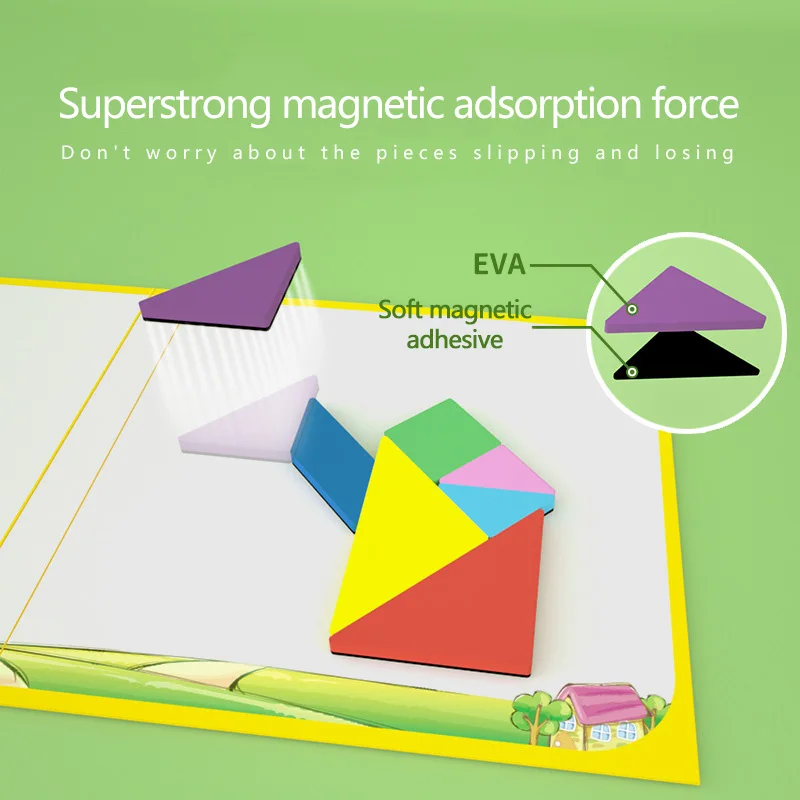 Magnetyczne puzzle tangramowe dla uczniów szkół podstawowych, zabawki poznawcze w kształcie geometrii matematycznej