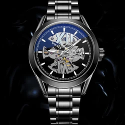 Luxury Brand New Automatic Watches Men's Fashion Blue Mirror Case Watch Stainless Steel Strap Black Wristwatch Reloj Hombre