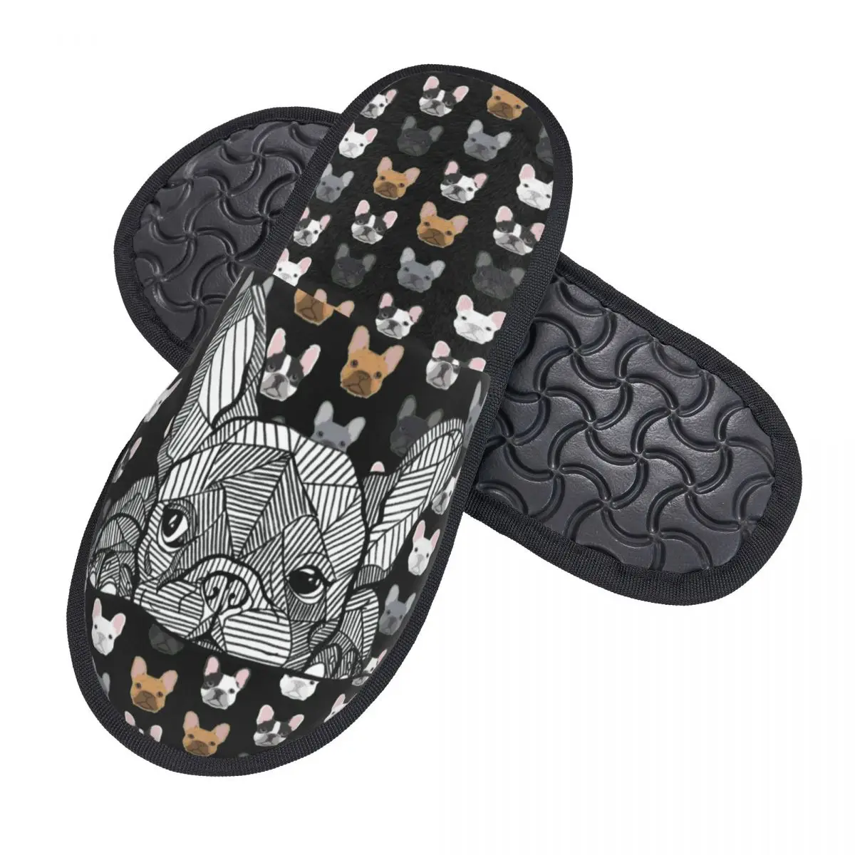 Custom French Bulldog House Slippers Women Cozy Memory Foam Frenchie Dog Slip On Bedroom Slipper Shoes