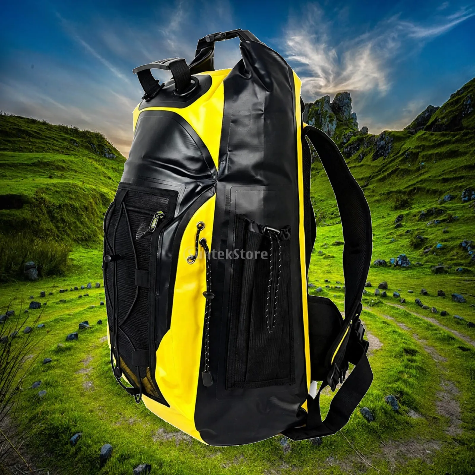 Waterproof Backpack for Swimming and Boating with Roll Up Closure and Side Zipper Pocket