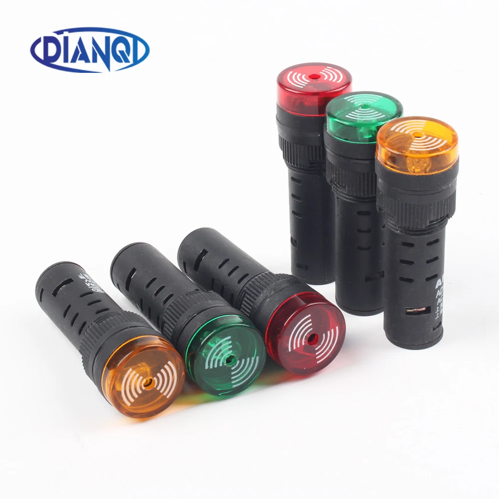 

1PC AD16-16SM 16mm 12V 24V 110V 220V Flash Signal Light Red warning Buzzer Beep Alarm plastic Indicator Red Green Panel Mount